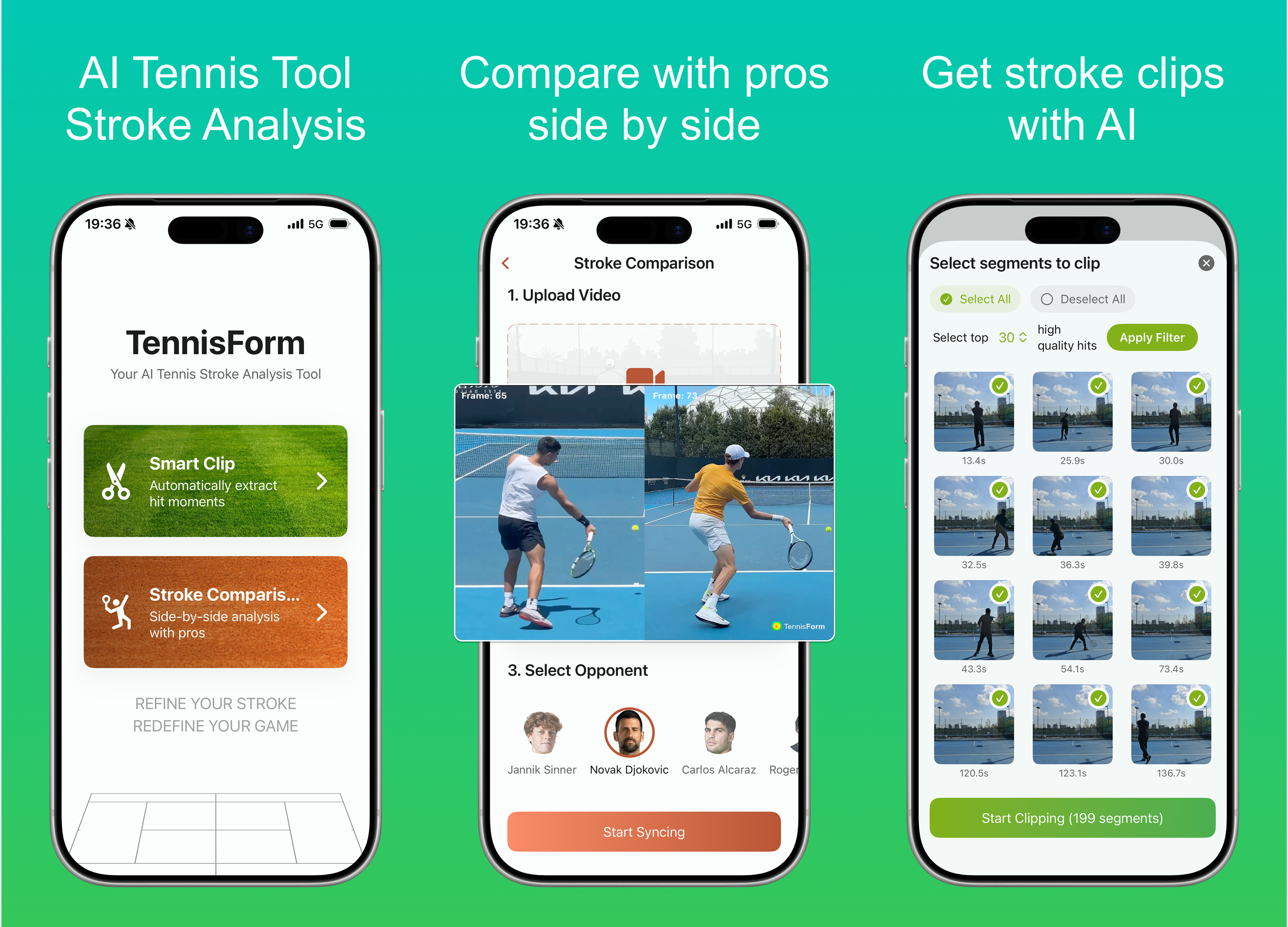 TennisForm app screens and features